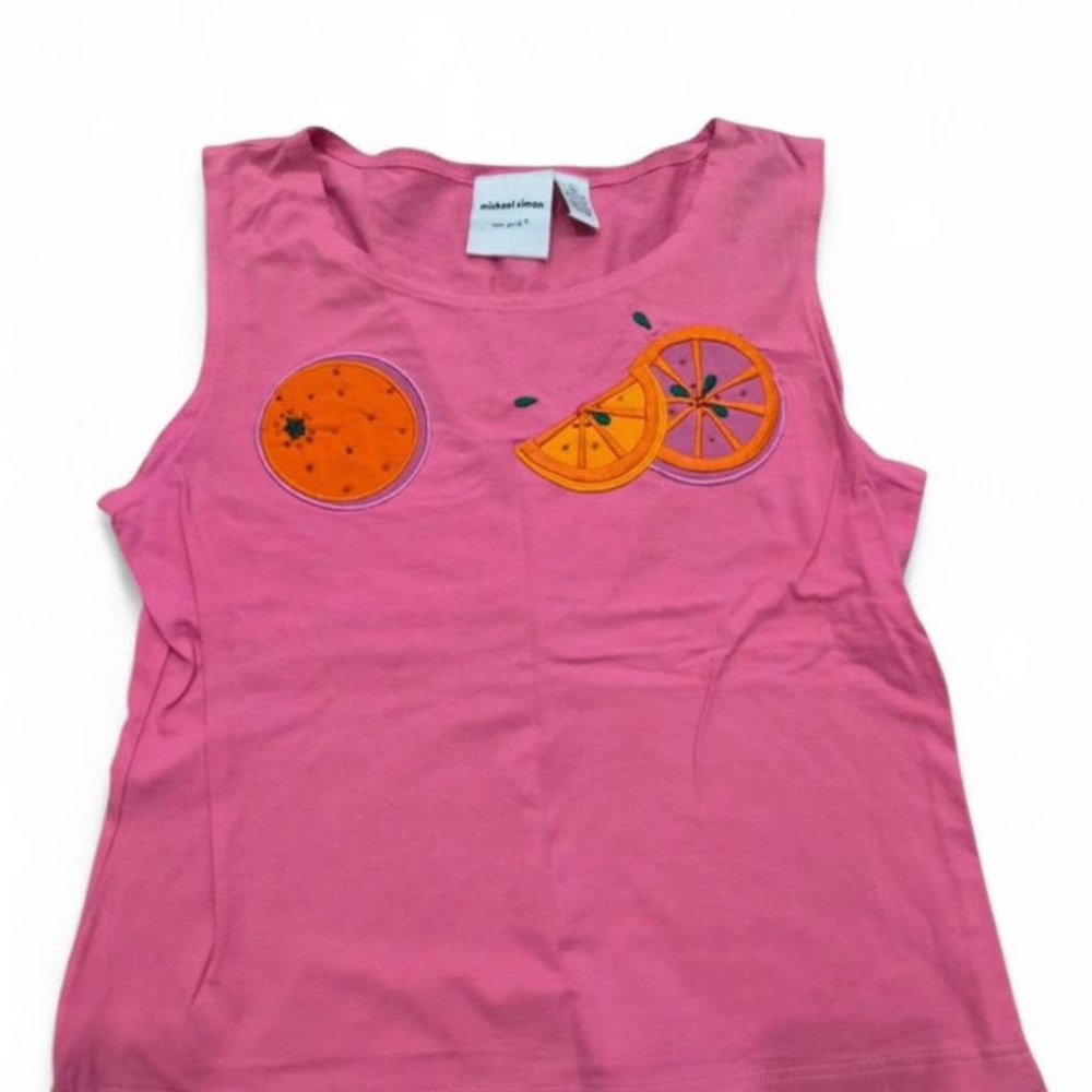 Michael Simon Pink Vintage Fruit Embroidered Top.